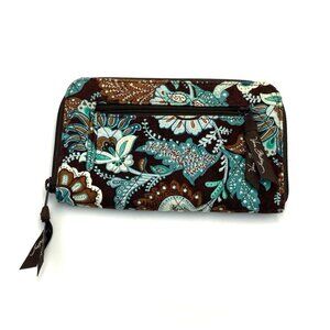 Vera Bradley Java Blue Travel Organizer Wallet Quilted Paisley Floral Zip Around